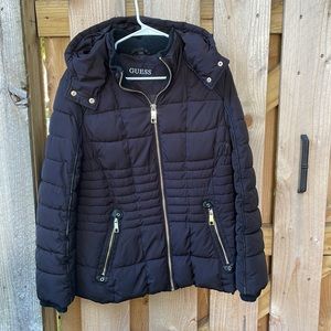 Guess black puffer coat women Large